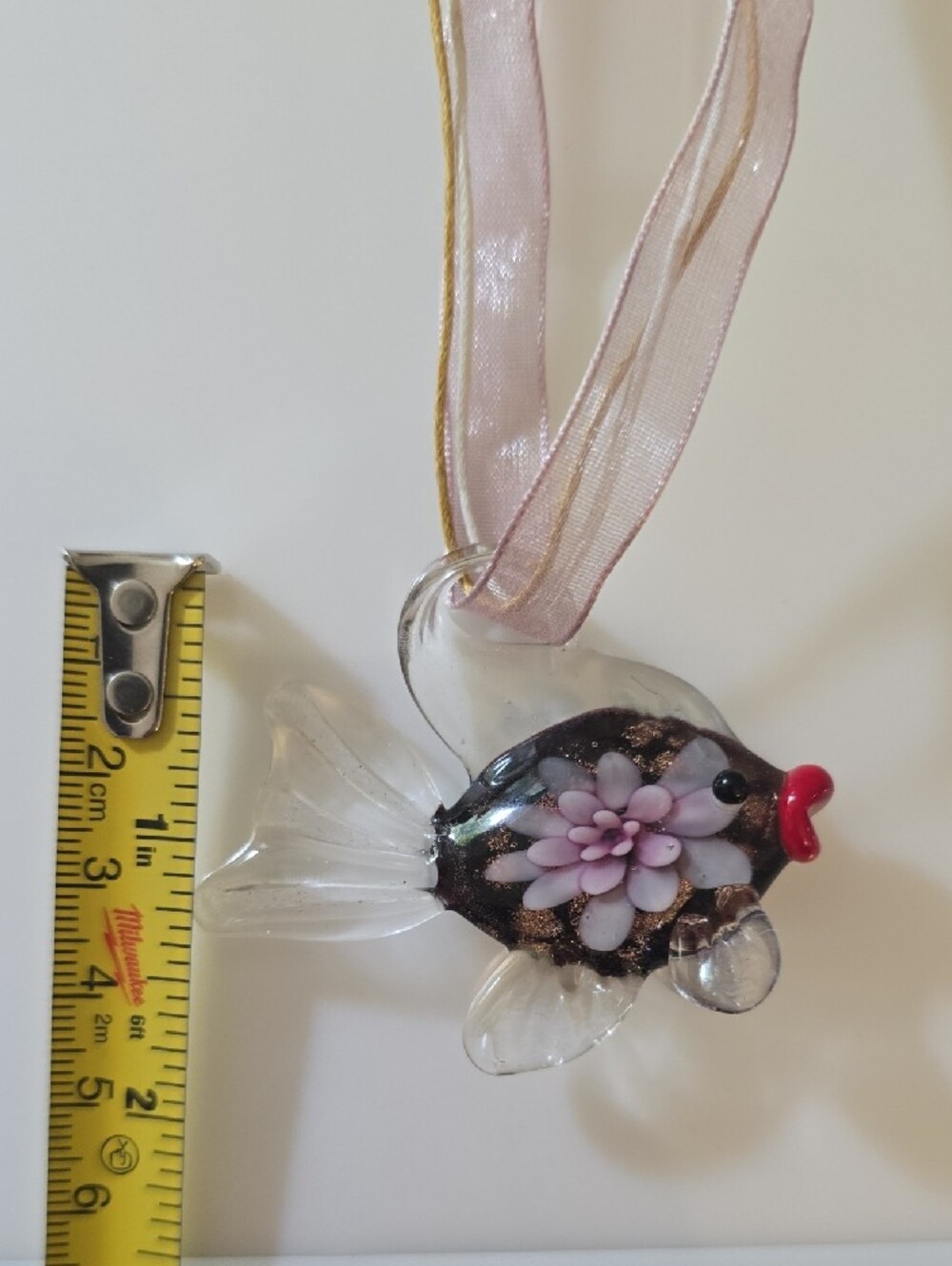 Handblown Glass Purple Flower Gold Accent Fish Ornament - Pets Fish Décor - Picture 5 of 6